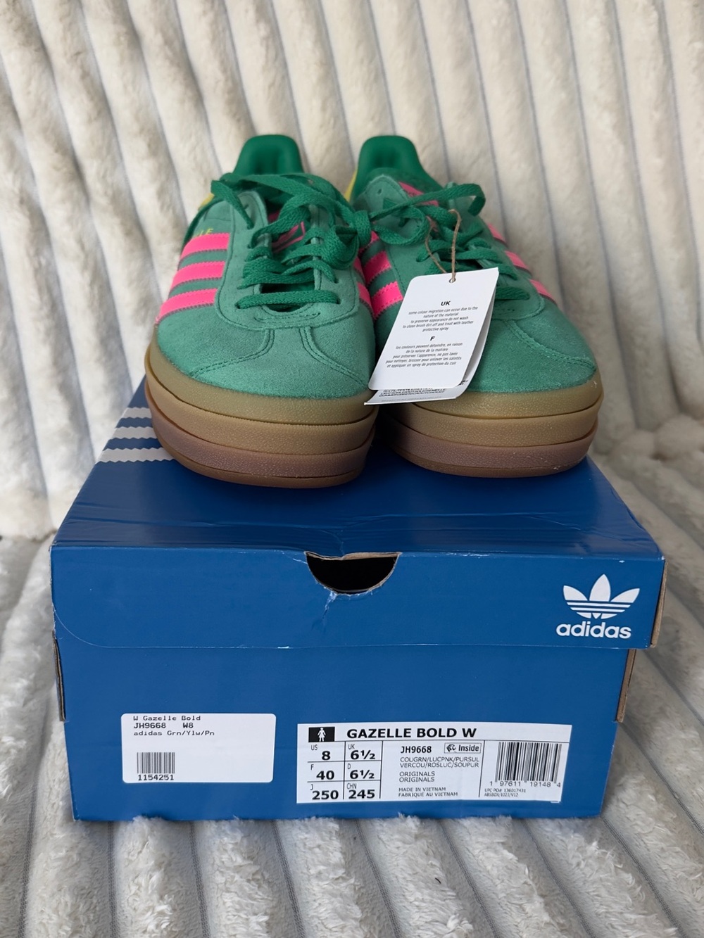 adidas Gazelle Bold W Green with Pink Stripes Platform Sneakers